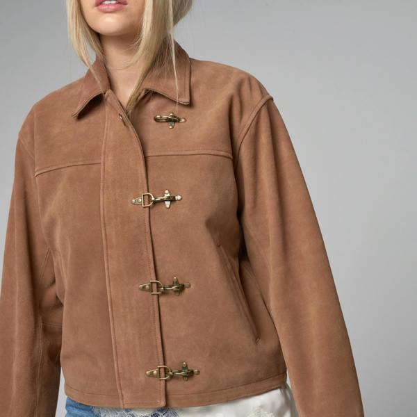 Women's Tan Suede Fireman Clasp Jacket