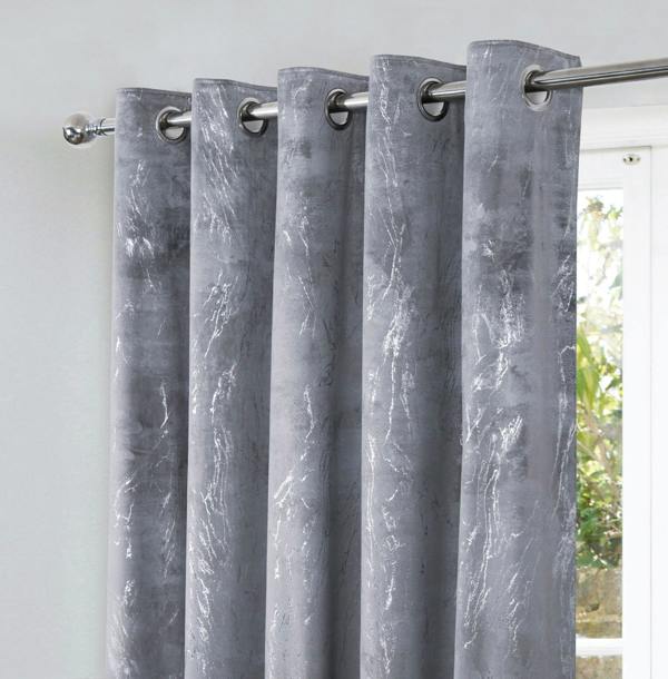 Smart Living Marble Effect Velvet Eyelet Curtain - Grey