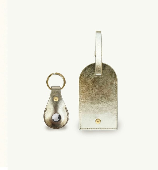 Apatchy London Gold Leather Luggage Tag and AirTag Gift Set