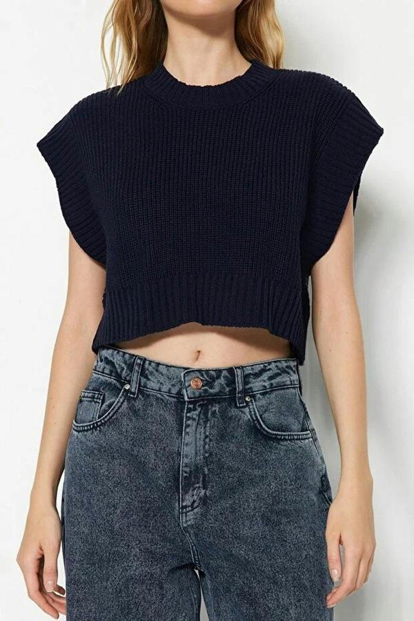 WOVCOR Crop Crew Neck Knit Sweater