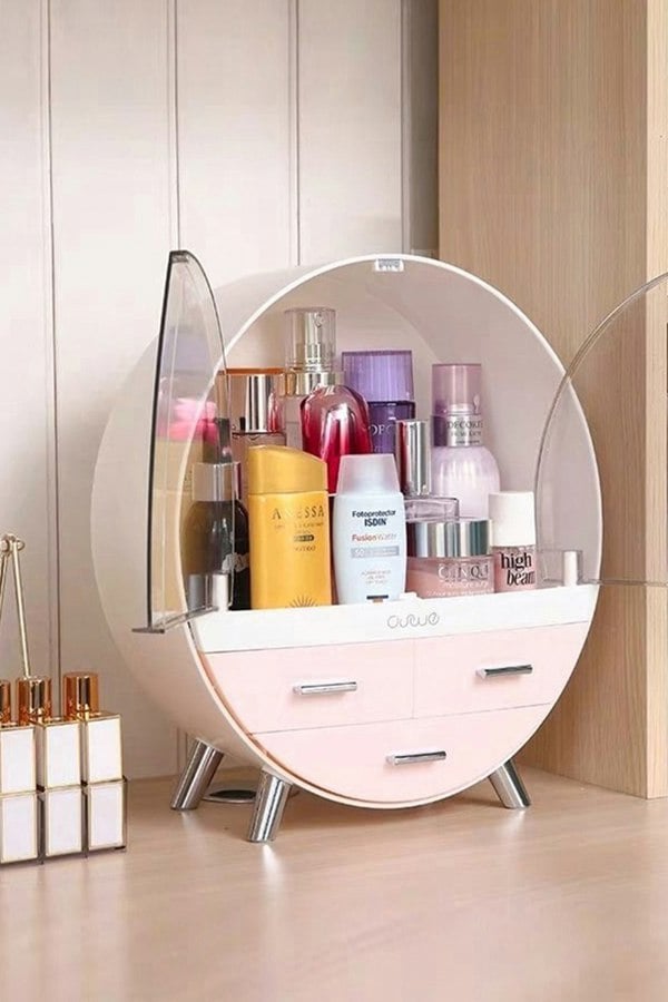 Living and Home Dustproof Round Cosmetic Storage Box Desktop Organzier