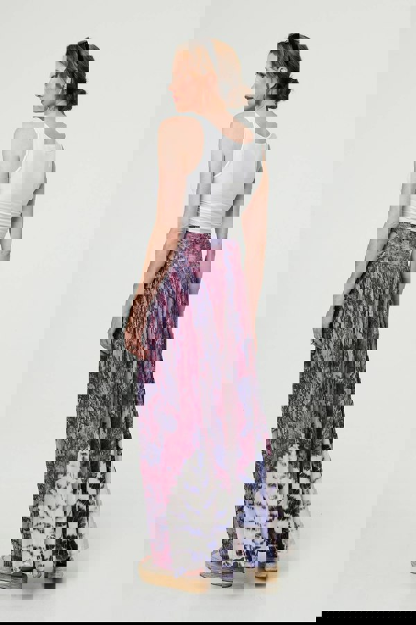 Purple | Tie Dye High Waist Shirred Wide Trousers
