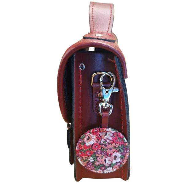 Zatchels Floral Lined Leather Midi Satchel - Oxblood