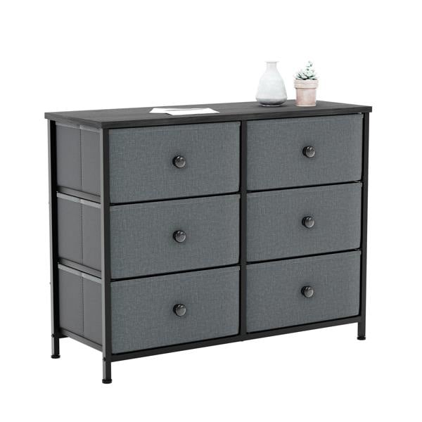 Vida Designs Chorley 6 Drawer Fabric Drawer Chest, Beige & Grey Wood