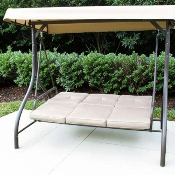 Heavy Duty Garden 3 Seater Swing Seat and Hammock Bed with Canopy, Steel Frame and Textaline Base, Thick Shower Proof Cushions