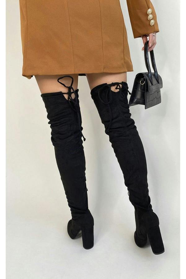 Chloe Knee Length High Heeled Boots - Black