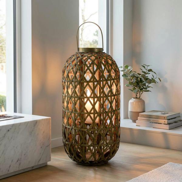Garden Greatness Large Natural Oval Bamboo LED Lantern
