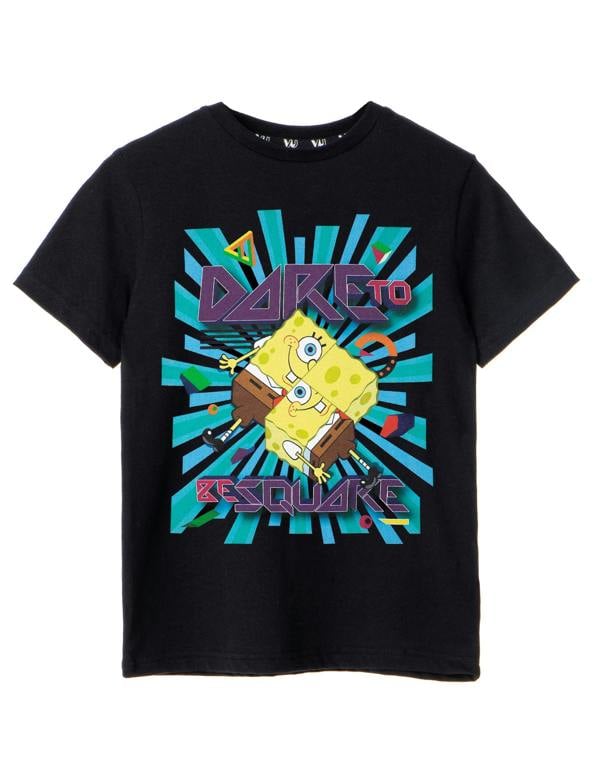 SpongeBob SquarePants Boys Black Dare To Be Square Short Sleeved T-Shirt
