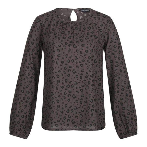 Regatta Womens/Ladies Hadria Leopard Print Keyhole Long-Sleeved Blouse - Black - 