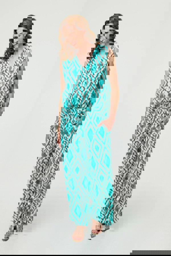 Green | Geo Print V-Neck Sleeveless Relaxed Top
