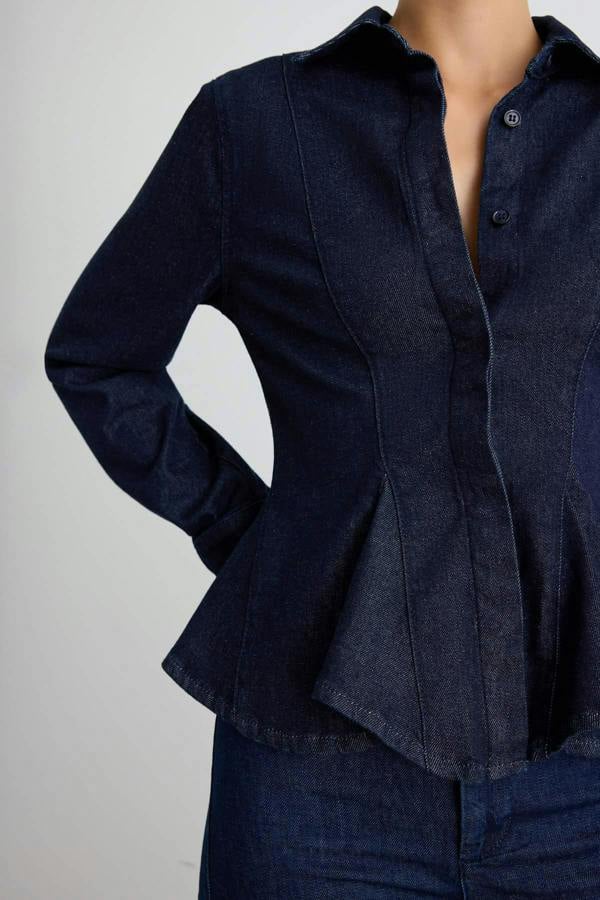 Shirt Collar Long Sleeve Peplum Fitted Shirt