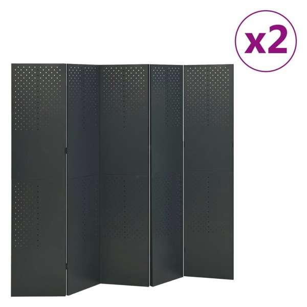 Berkfield 5-Panel Room Dividers 2 pcs Anthracite 200x180 cm Steel