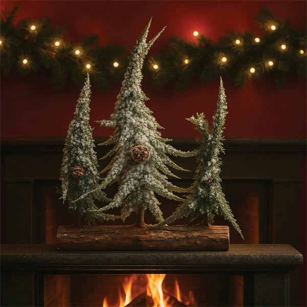 St Helens Decorative Snow Finish Christmas 3-Tree Log