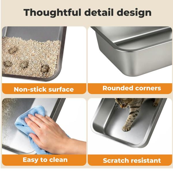 Skylos Cat Litter Box Stainless Steel Toilet Tray for Kittens Cats Large Open