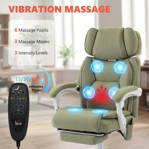 High Back Vibration Massage Office Chair Heated Reclining Computer Chair w/ Adjustable Height, Swivel Wheels, Lime Green