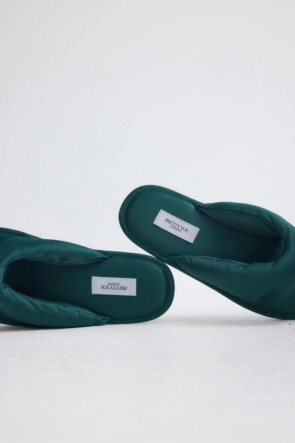 Pretty You London Satin Thong Sandal In Dark Sea Green