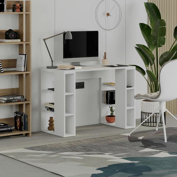 Decortie Modern Colmar 106cm Working Desk Particleboard 3 Open Shelves Wall Fix H75xW106cm