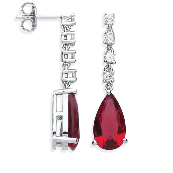 Spero London Ruby Red Pear Shape Cubic Zirconia Sterling Silver Drop Earrings