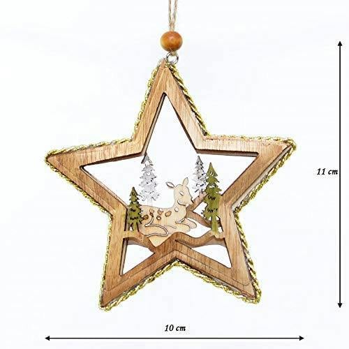 10x11cm Wooden Christmas Tree Hanging Decoration with Lying Deer and Gold Glitter Border image 4