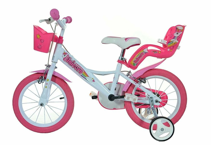 Dino Bikes Dino Unicorn Girls Bicycle 14" With Stabilisers - White/Pink