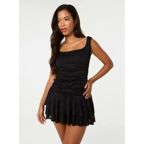 Pink Vanilla Jersey Jacquard Square Neck Mini Dress