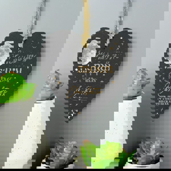 Personalised Memento Company Personalised Moon and Back Slate Heart Decoration