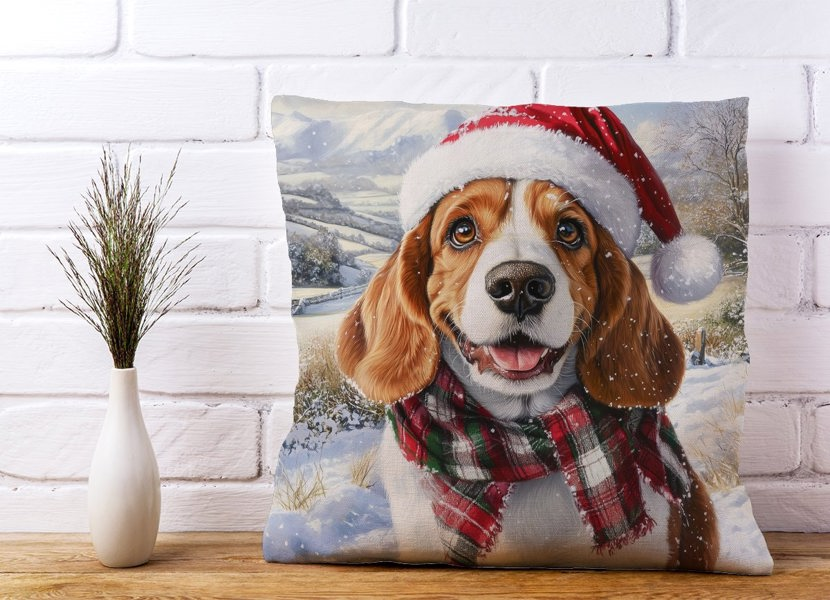 Warren Reed Christmas Bassett Hound Cushion