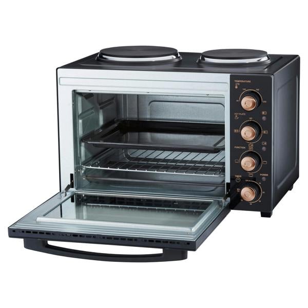 Cooks Professional 34L Mini Oven with 2 Hobs | Black / Copper