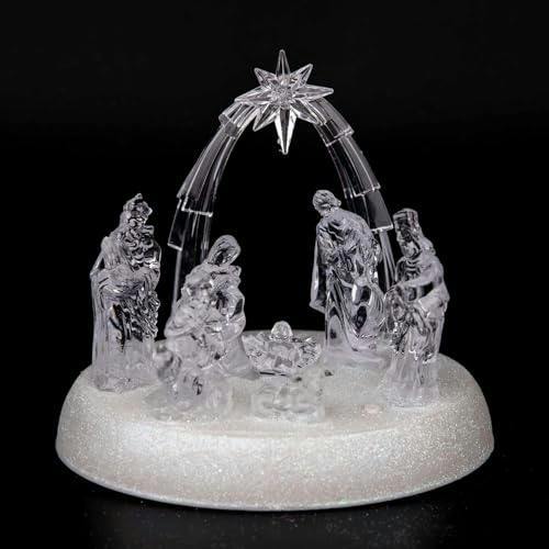 20cm Christmas Pre-Lit LED Musical Nativity Scene Acrylic Sculpture Battery Operated Light Up Xmas Tabletop Home Decorations image 7