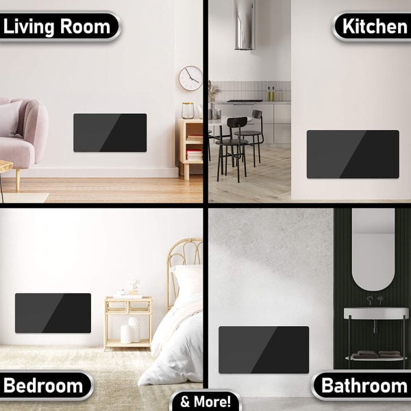 Mylek Radiator Glass Panel Heater Black Slimline, Wifi Enabled Smart APP