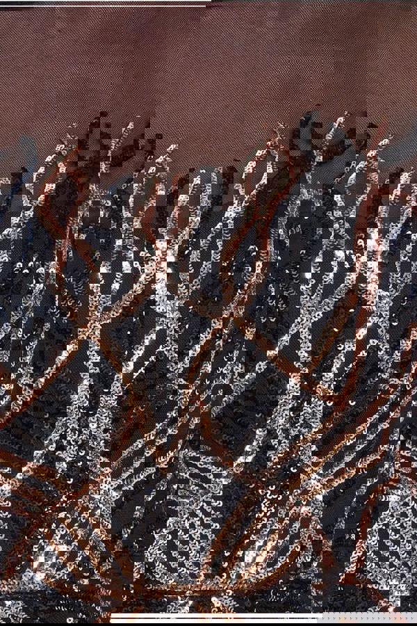 Long Sleeve Sequin Flame Midi Dress - Black DR3605