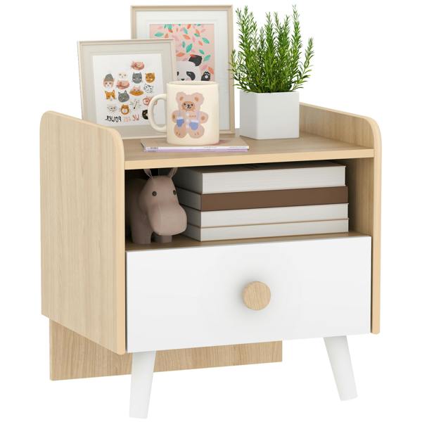 AIYAPLAY Kids Bedside Table with Drawer and Open Storage Shelf, White