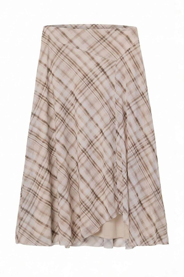 High Waist A-Line Asymmetric Midi Skirt