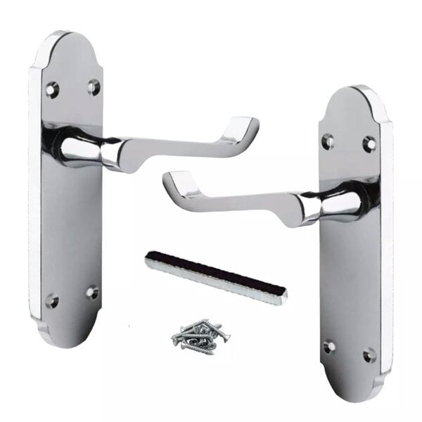 EDH Door Hardware Polished Chrome Victorian Scroll Door Handles on Shaped Backplate – 170mm x 40mm