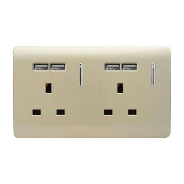 Trendi Switch 2 Gang 4 Port USB 2100mA Plug Socket in Champagne Gold