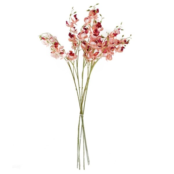 Leaf Pack of 6 x 80cm Pink Artificial Mini Orchid Stem