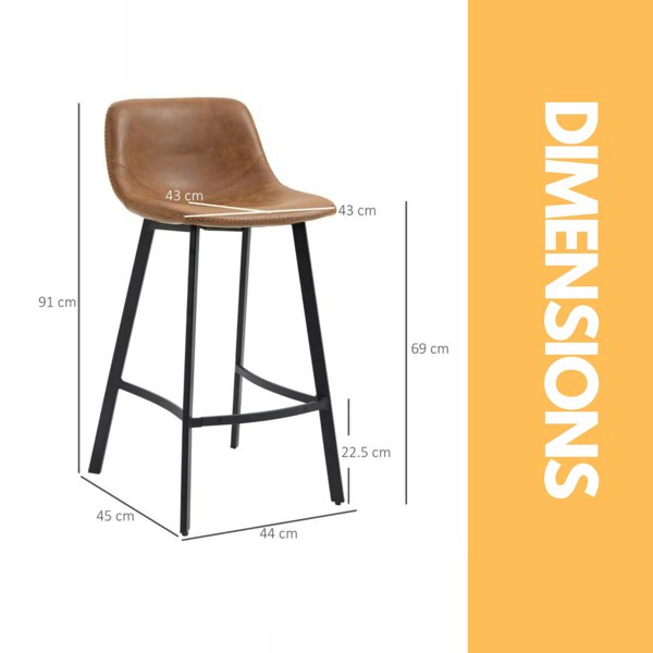 Rafaelo Mobilia Set of 2 Industrial Brown Bar Stools