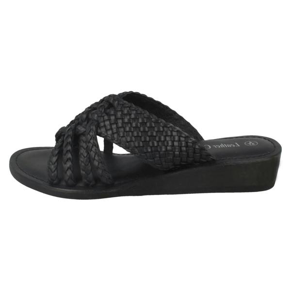 Leather Collection Ladies Leather Collection Low Wedge Braided X Stap Mules