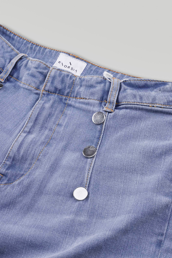 ENORSIA Sky Decorative Button Cropped Wide Leg Jeans
