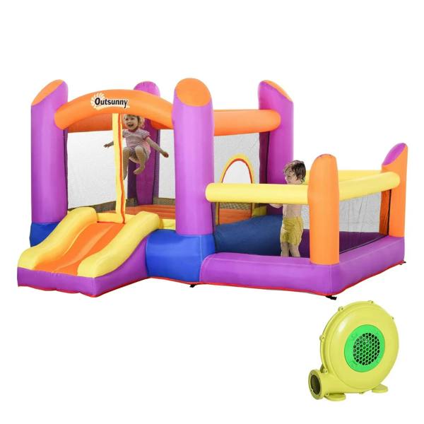 3-in-1 kids inflatable bounce house with slide, water pool, and air blower (multi-color)