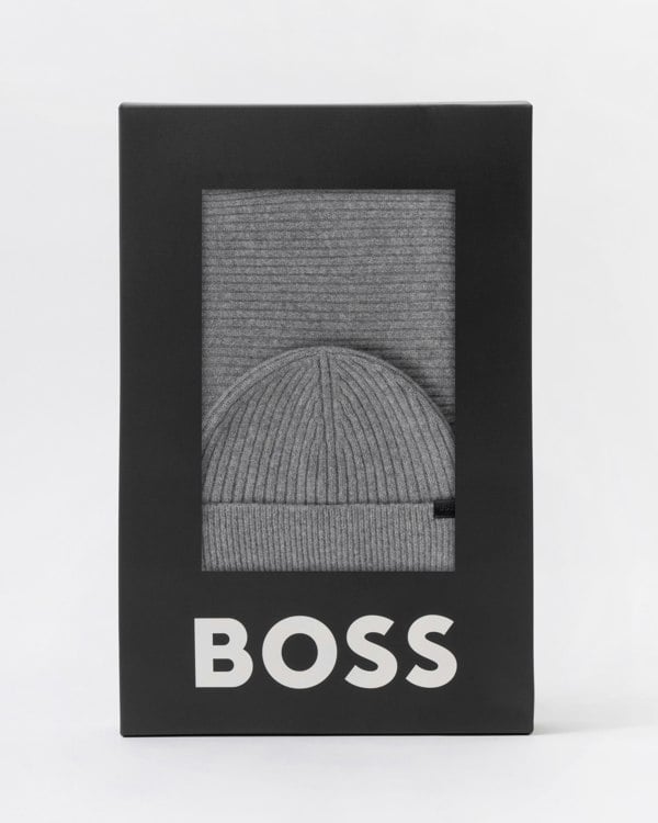 BOSS Orange Uboldi Scarf & Beanie Set - Silver 041 in box