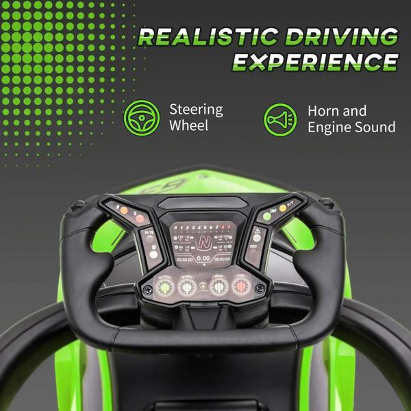 Green kids Lamborghini ride-on steering wheel with button controls and horn feature