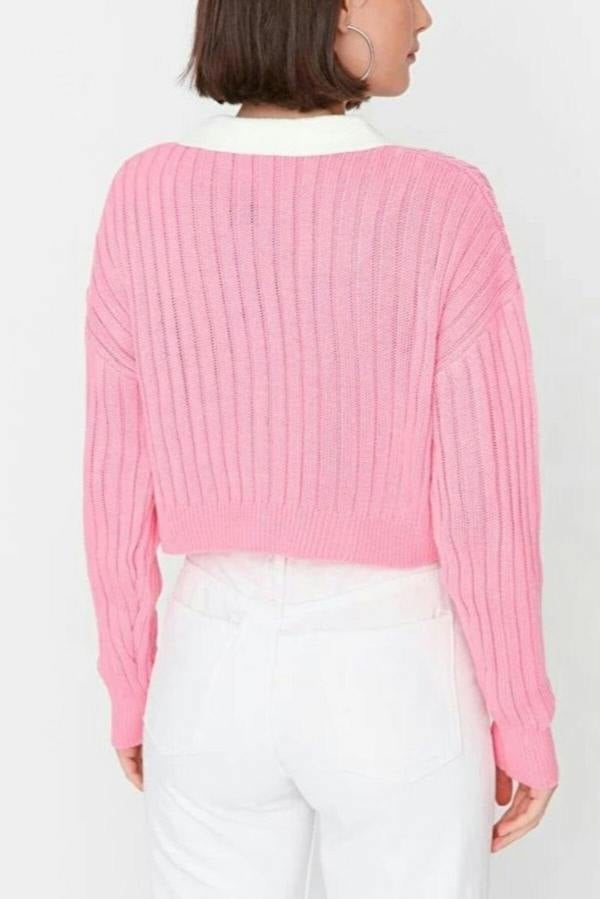 WOVCOR Super Crop Shirt Garnish Knit Cardigan