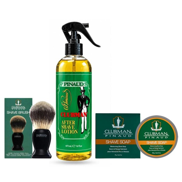 Clubman Pinaud After Shave Lotion 473ml Spray, Shaving Brush + Shave Soap
