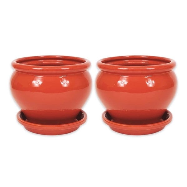 Verano-Ceramics-Red-Bola-Plant-Pots-with-Drainage-Plates (2)