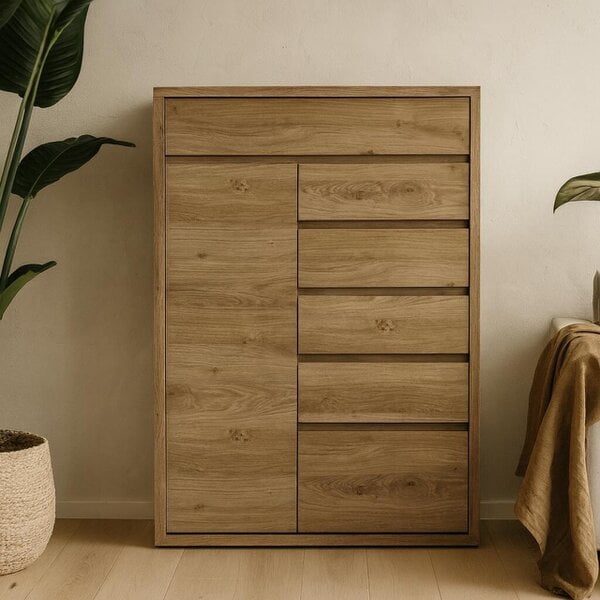 Wyld Haus Athens Natural Oak Wood Effect 1 Door 6 Drawer Storage Chest
