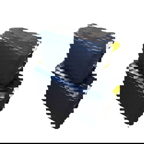 Samuel Alexander 1 x 145L AND 1 x 75L Heavy Duty Trunks on Wheels Sturdy, Lockable, Stackable and Nestable Design Storage Chest with Clips in Black