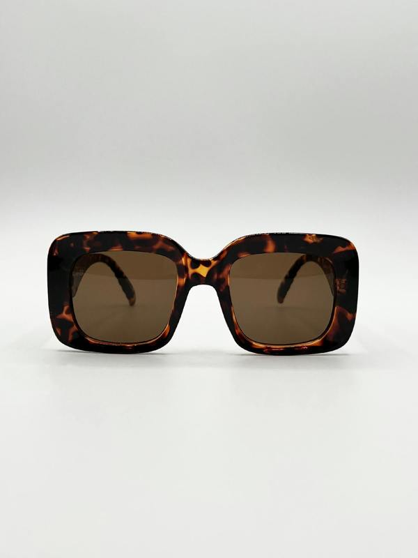Oversized Square Sunglasses with Diamond Check Print Arm - svnx