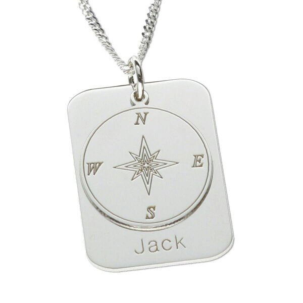 Christopher James of London Sterling Silver Compass Concealed St. Christopher Personalised Travellers Prayer Pendant & Chain