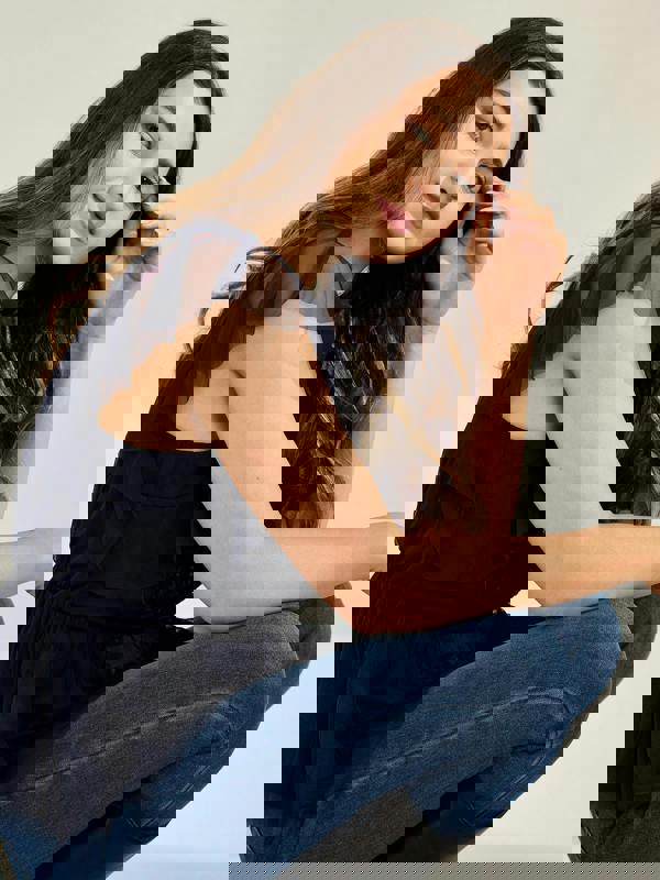 GWD Zoey Sparkle Navy Mesh Embellished Top